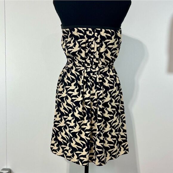 Rachel by Rachel Roy Strapless Bird Print Mini Dress Sz M Black and Tan - Picture 4 of 12